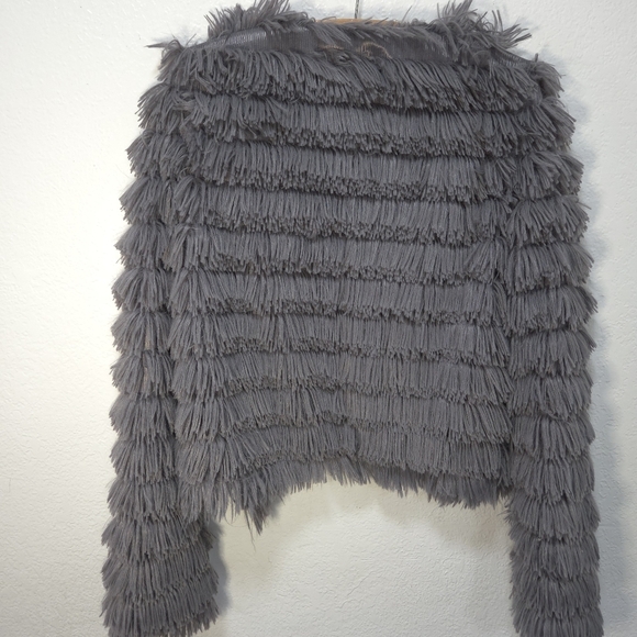 Fantastic Fawn Shaggy Small Gray Faux Fur Jacket Full Tassels Long Sleeves - Picture 3 of 15